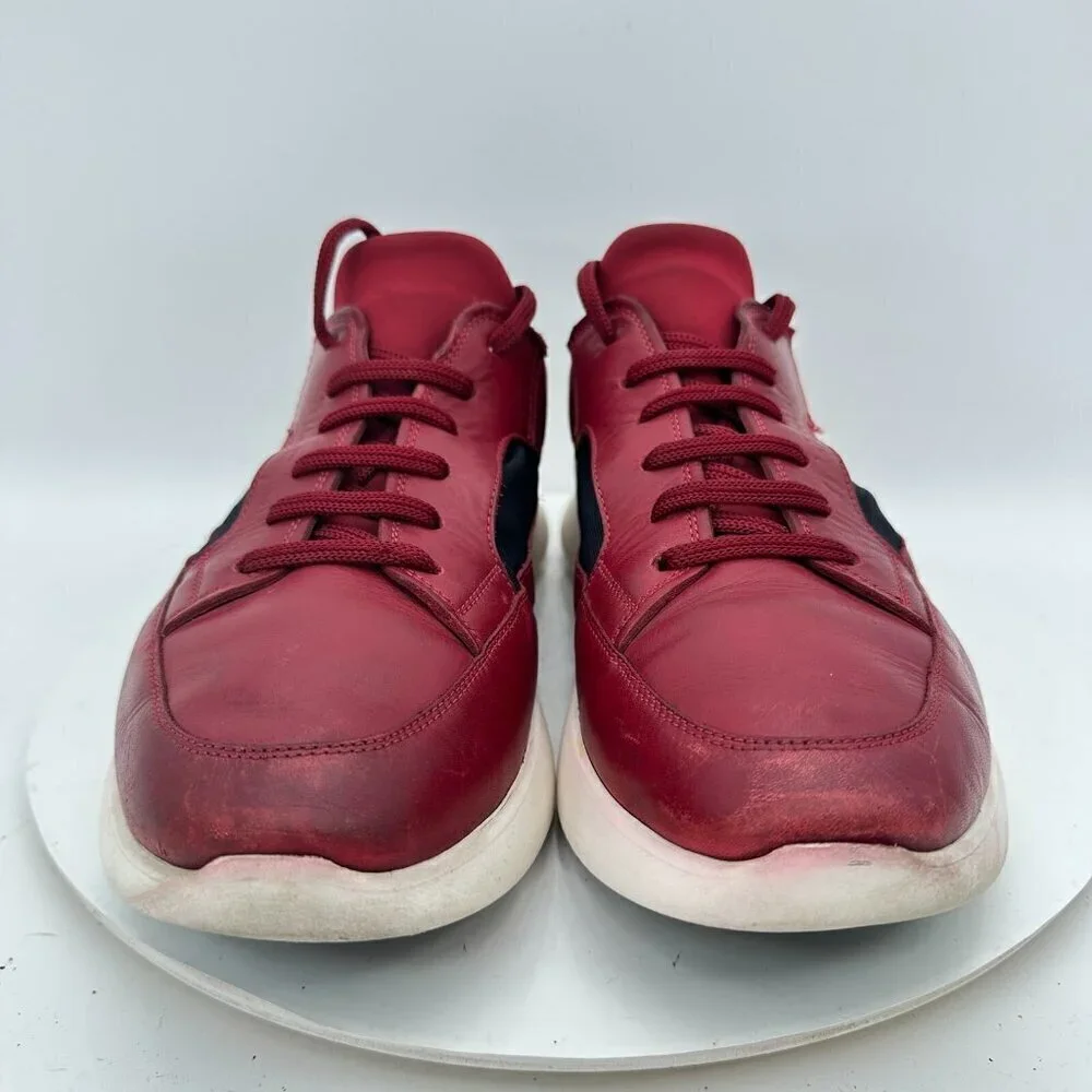 Salvatore Ferragamo Men Size 9EE Red Burgundy Black Leather Low Top Lace Up Shoe